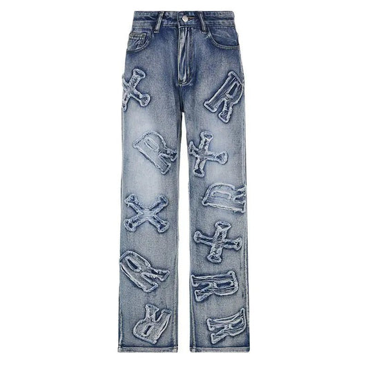 Alphabet Detail Straight Jeans - ModaFamilies Alphabet Detail Straight Jeans - ModaFamilies | Product Image or Size Chart