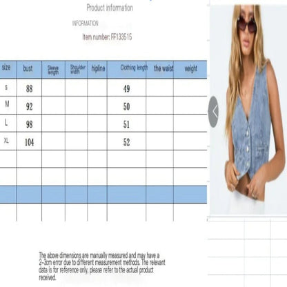 Cropped Denim Vest for Women - Casual Summer Style with Front Buttons