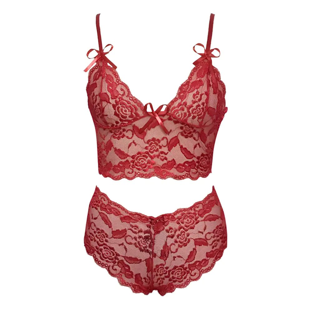 Red floral lace nightwear set with comfortable fit