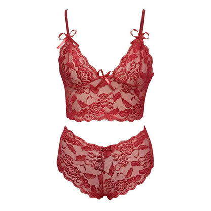 Red floral lace nightwear set with comfortable fit