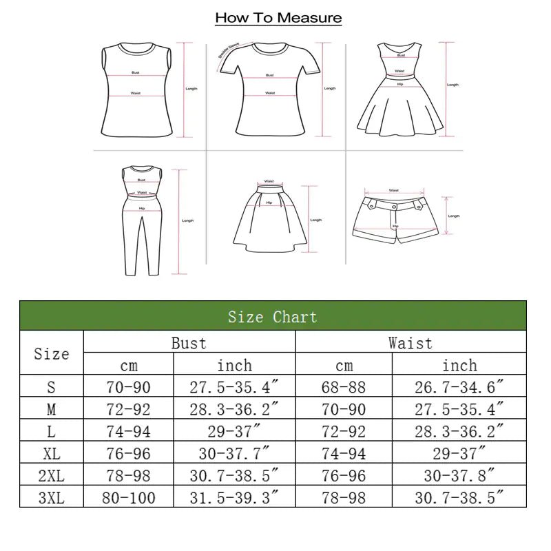 Sizing chart for lace sleepwear collection in cm and inches
