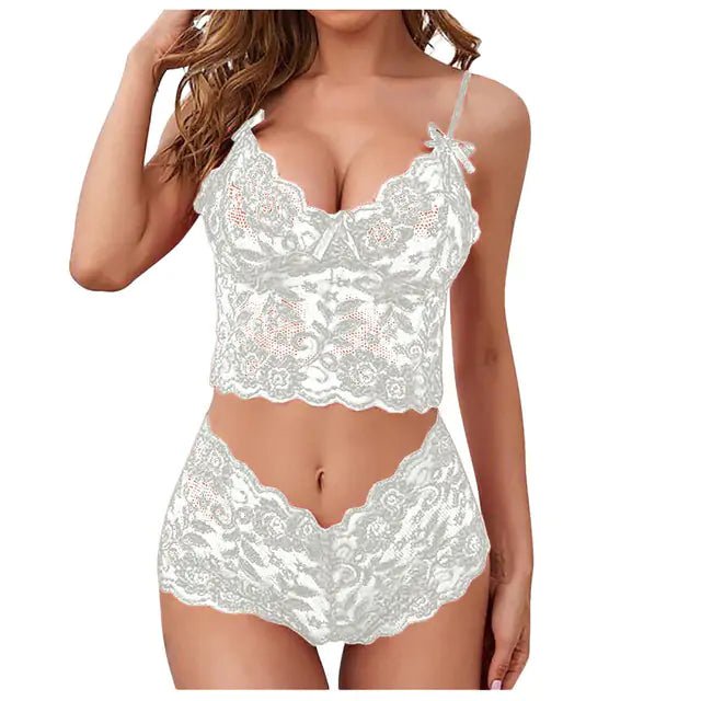 White floral lace nightwear set with comfortable fit