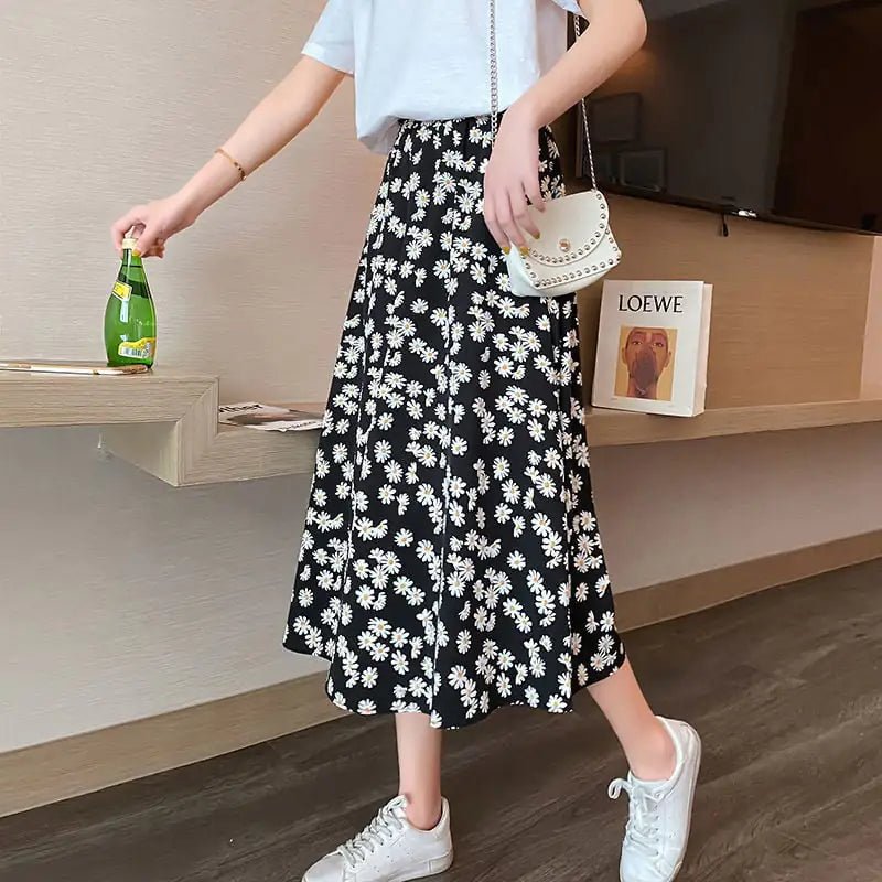 High Waist Chiffon Daisy A - line Mid - length Dress - ModaFamilies High Waist Chiffon Daisy A - line Mid - length Dress - ModaFamilies | Product Image or Size Chart