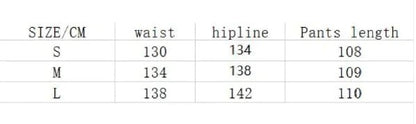 Size chart for jogger pants showing waist, hipline, and pants length measurements in centimeters for sizes S, M, and L.