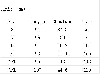 Size chart for women's chiffon patchwork dress showing length, shoulder width, and bust measurements from size S to 3XL.
