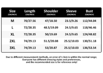 Size chart for women's t-shirt showing shoulder, bust, sleeve, and length measurements from M to 3XL.