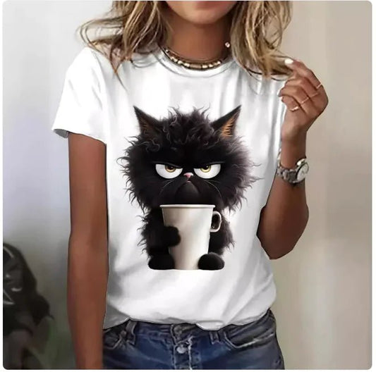 Ladies' Playful Cat Graphic Tee - ModaFamilies Ladies' Playful Cat Graphic Tee - ModaFamilies | Product Image or Size Chart