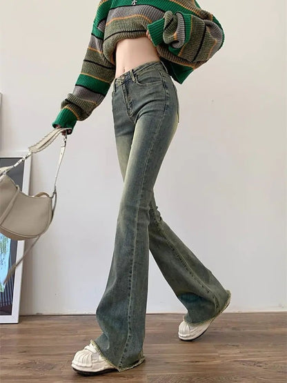 High-waisted flare jeans with a vintage-inspired look