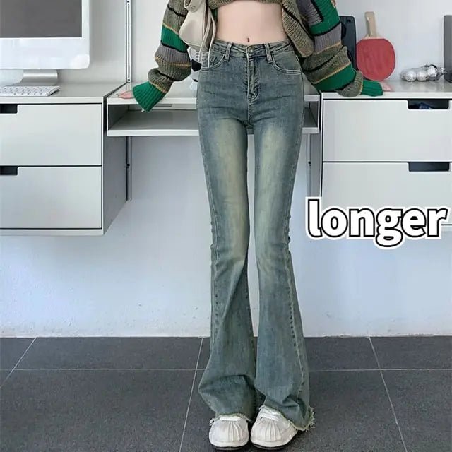 Trendy high-rise denim with wide-leg flare cut