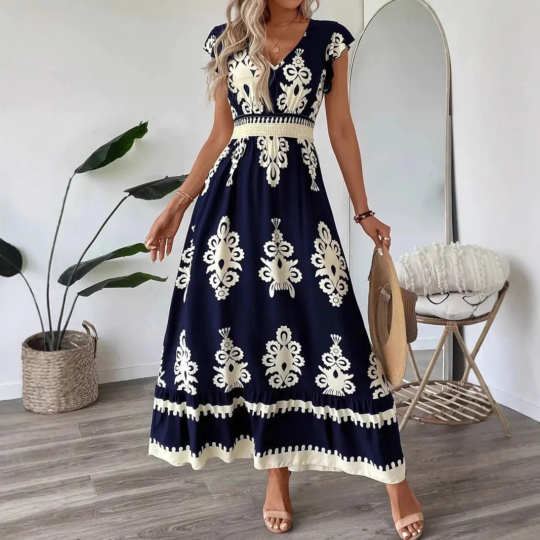 Ruffle V - Neck Cap Sleeve Dress - ModaFamilies Ruffle V - Neck Cap Sleeve Dress - ModaFamilies | Product Image or Size Chart