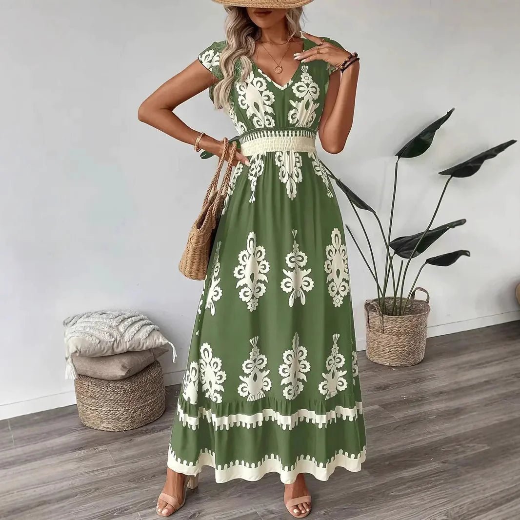 Ruffle V - Neck Cap Sleeve Dress - ModaFamilies Ruffle V - Neck Cap Sleeve Dress - ModaFamilies | Product Image or Size Chart