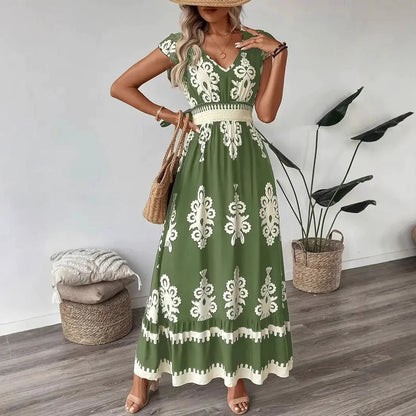 Ruffle V - Neck Cap Sleeve Dress - ModaFamilies Ruffle V - Neck Cap Sleeve Dress - ModaFamilies | Product Image or Size Chart
