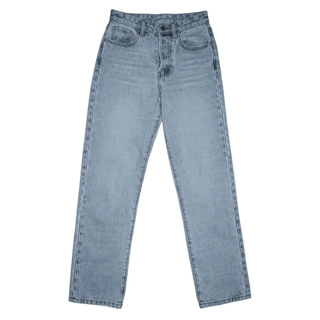 "Flat lay of sculpting high-rise jeans in light blue denim, front view"