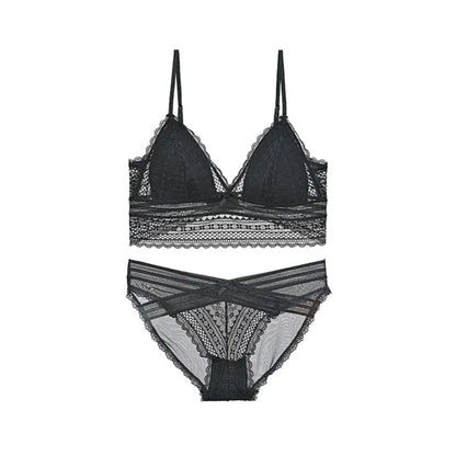  Full view of black TERMEZY lace set laid flat on white background.