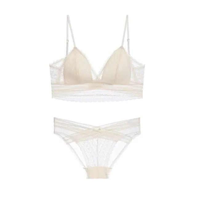  Full view of white TERMEZY lace set laid flat on white background.