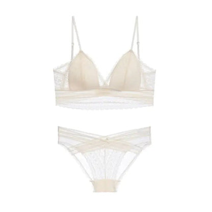  Full view of white TERMEZY lace set laid flat on white background.