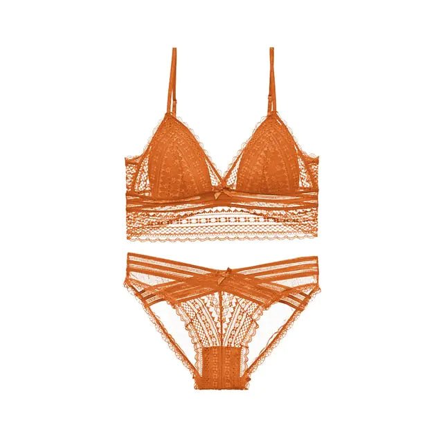 TERMEZY lace set in burnt orange, featuring soft straps and floral pattern.