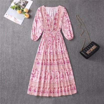 V - neck High Waist Bohemian Mid - length A - line Dress - ModaFamilies V - neck High Waist Bohemian Mid - length A - line Dress - ModaFamilies | Product Image or Size Chart