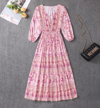 V - neck High Waist Bohemian Mid - length A - line Dress - ModaFamilies V - neck High Waist Bohemian Mid - length A - line Dress - ModaFamilies | Product Image or Size Chart