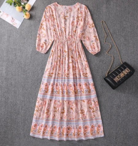 V - neck High Waist Bohemian Mid - length A - line Dress - ModaFamilies V - neck High Waist Bohemian Mid - length A - line Dress - ModaFamilies | Product Image or Size Chart